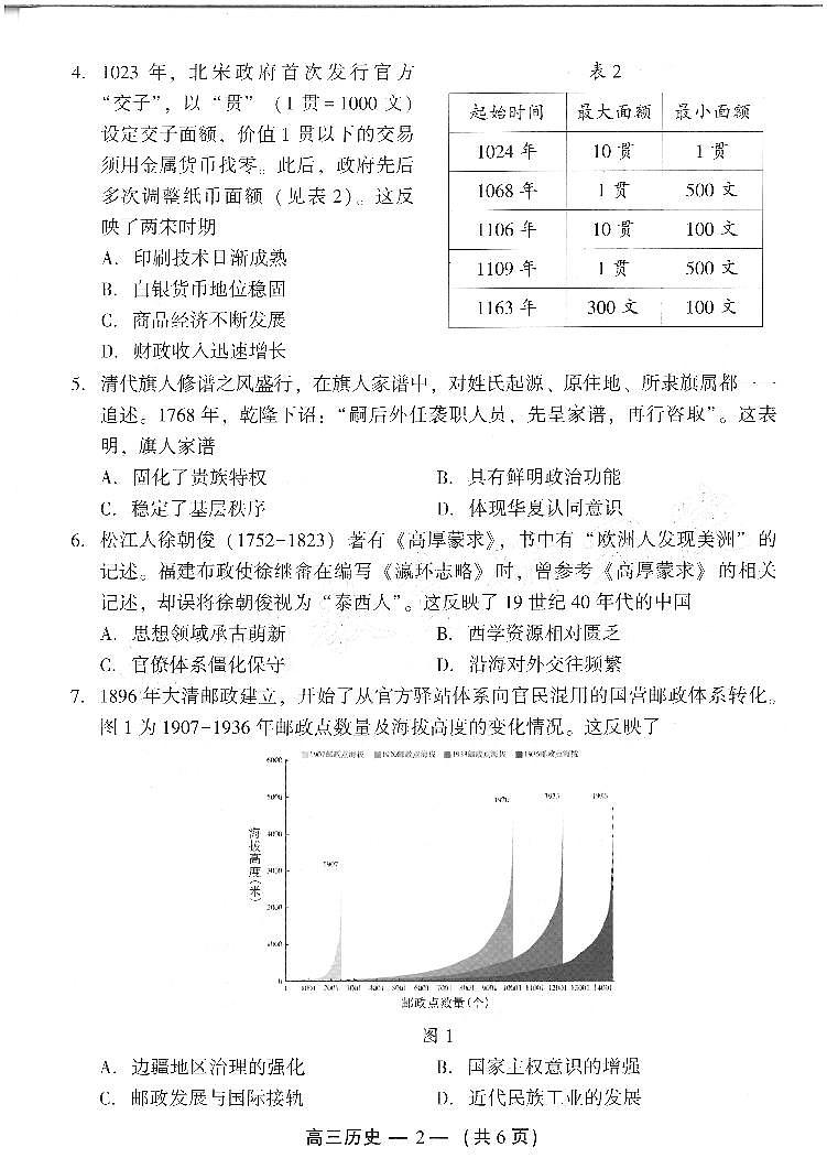 25年福州高三二检历史试卷第2页