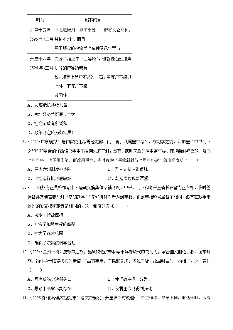 2025年高考历史解密之考点篇 隋唐时期练习（Word版附解析）第2页