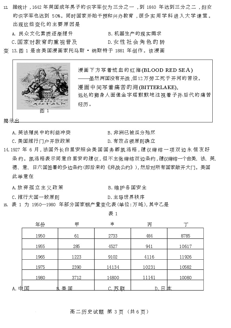 2025年1月高二期末历史试题第3页