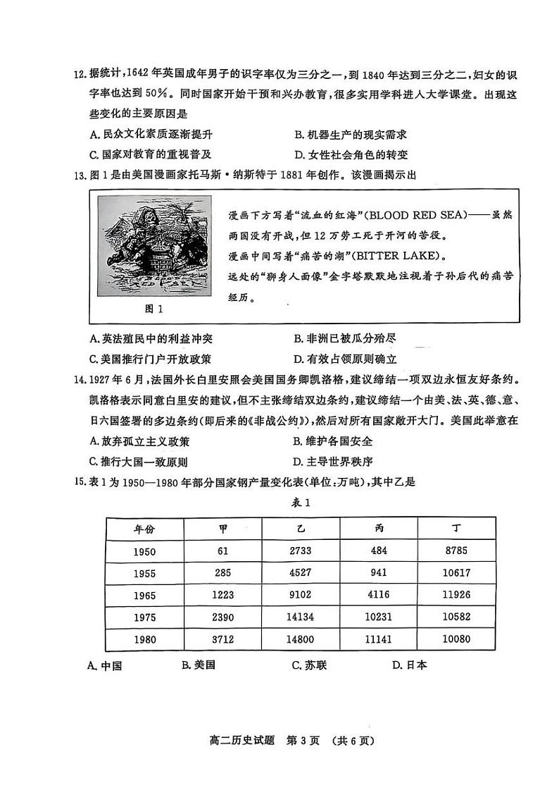 高二上学期期末历史试卷第3页