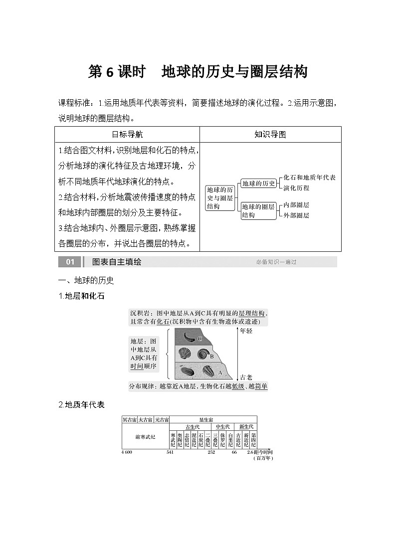 2025届高中地理一轮复习讲义：第一部分自然地理第二单元宇宙中的地球第6课时　地球的历史与圈层结构（教师版）第1页
