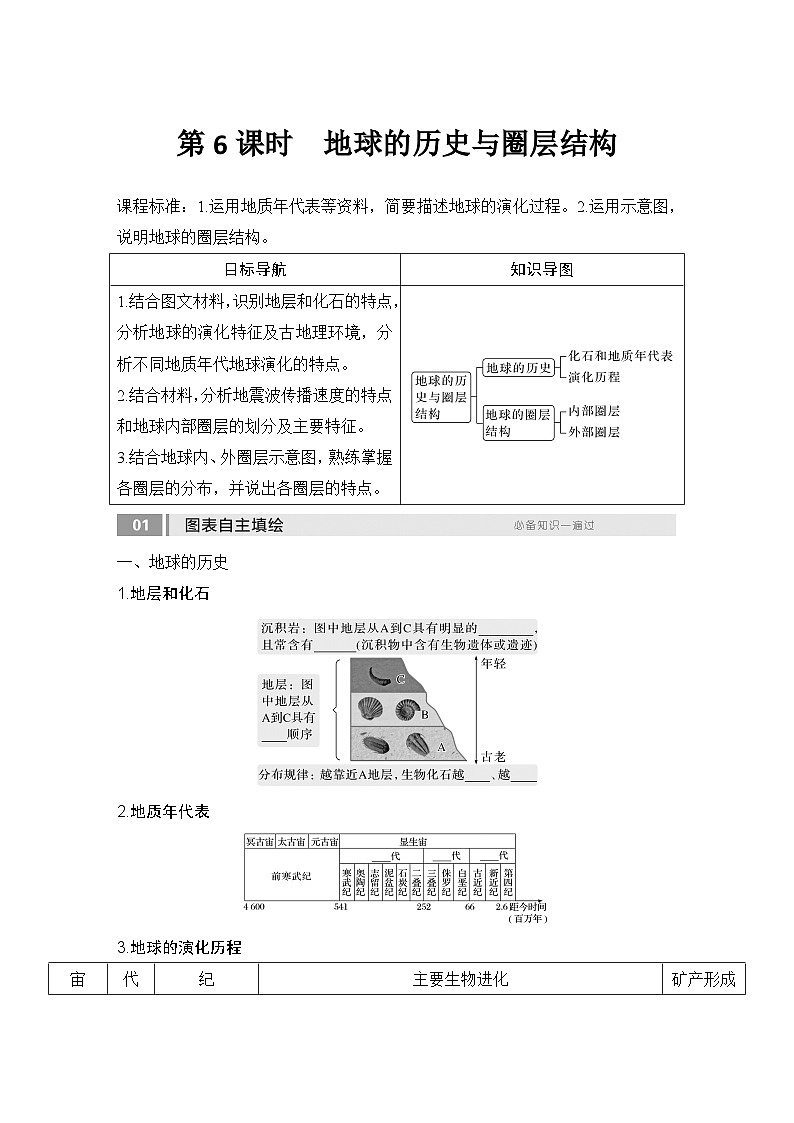 2025届高中地理一轮复习讲义：第一部分自然地理第二单元宇宙中的地球第6课时　 地球的历史与圈层结构（学生版）第1页