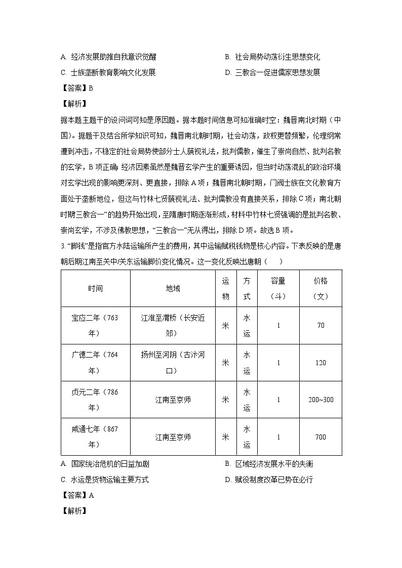 陕西省延安市2024-2025学年高三上12月质量检测历史试卷(解析版)第2页