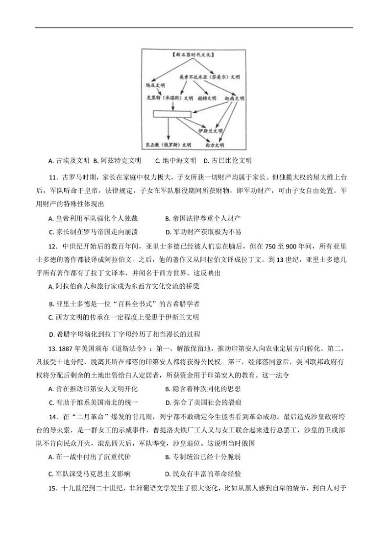 2024～2025学年重庆市第一中学校高三下期2月适应性月考历史试卷(含答案)第3页