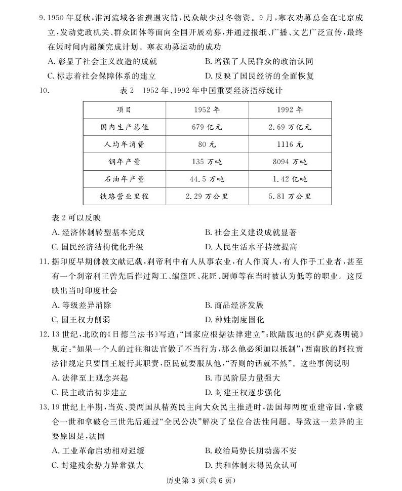 2025届高三2月入学联测历史16K第3页