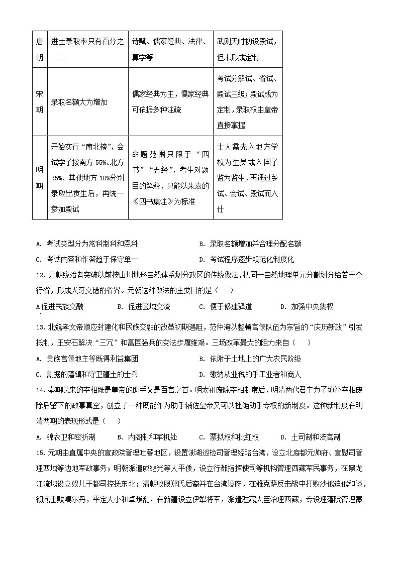 青海省西宁市2023_2024学年高一历史上学期期末调研测试含解析第3页