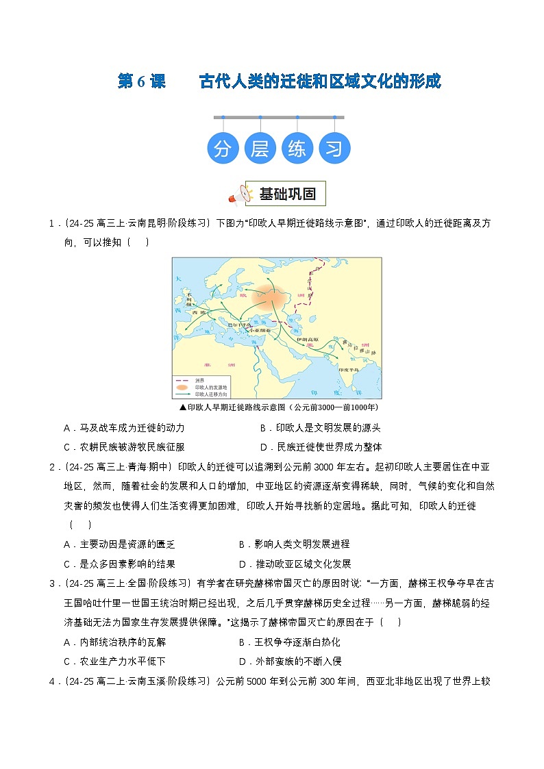 第6课 古代人类的迁徙和区域文化的形成（分层练，基础+提升+真题）（原卷版）第1页