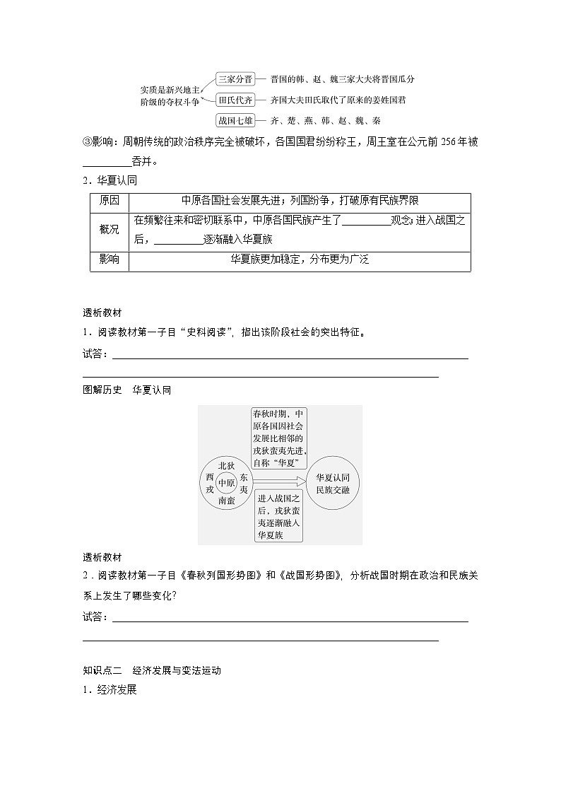 部编版高中历史(必修上册)知识点梳理+巩固练习第一单元　第二课　诸侯纷争与变法运动第2页