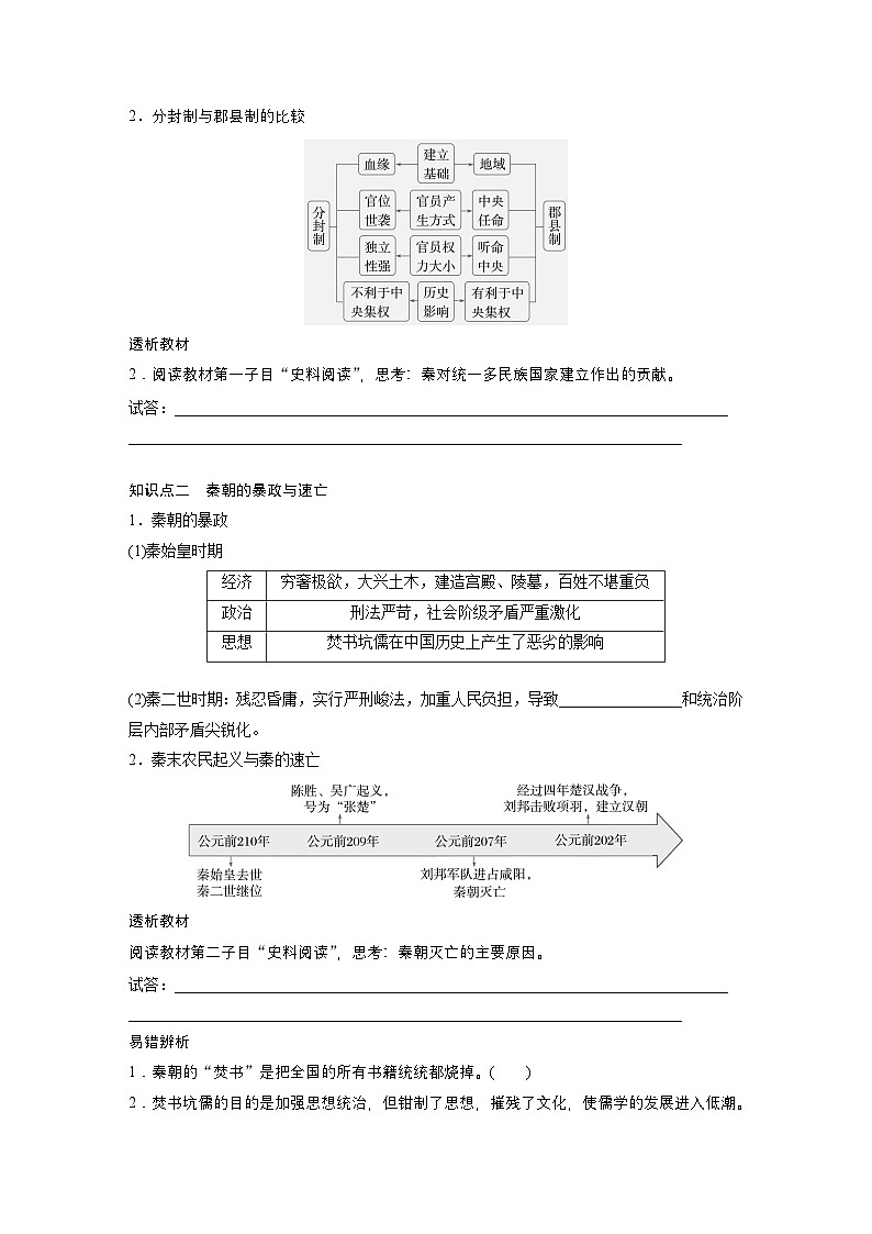 部编版高中历史(必修上册)知识点梳理+巩固练习第一单元　第三课　秦统一多民族封建国家的建立第3页