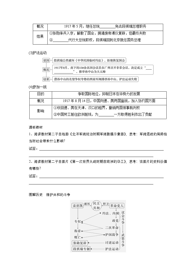 部编版高中历史(必修上册)知识点梳理+巩固练习第六单元　第十九课　北洋军阀统治时期的政治、经济与文化第3页