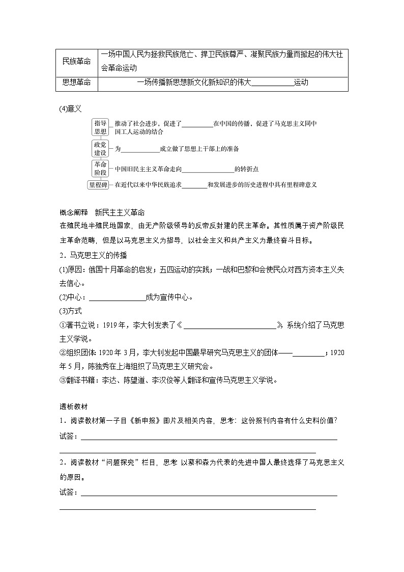部编版高中历史(必修上册)知识点梳理+巩固练习第七单元　第二十课　五四运动与中国共产党的诞生第3页
