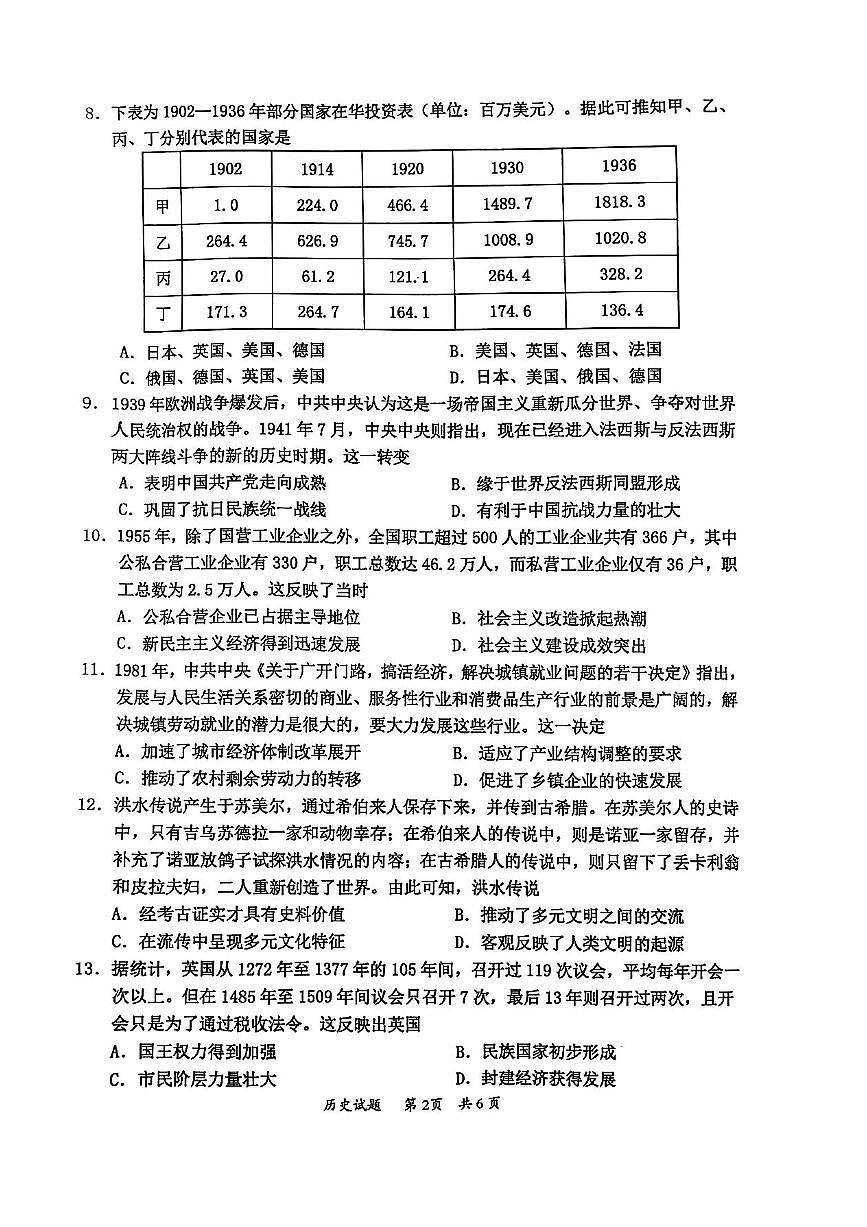 广东省惠州市2025届高三第三次调研考试（惠州三调）历史试题（含答案）第2页