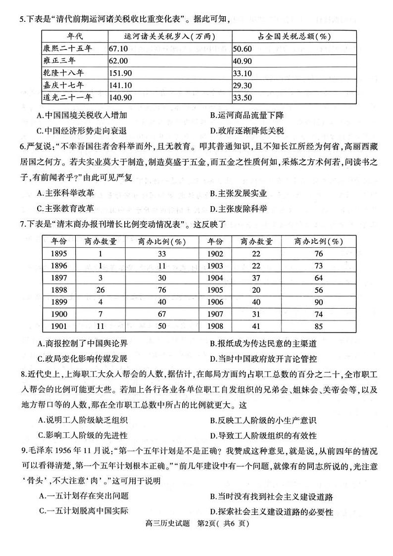 河南省信阳市2024-2025学年高三第二次教学质量检测历史试题+答案第2页
