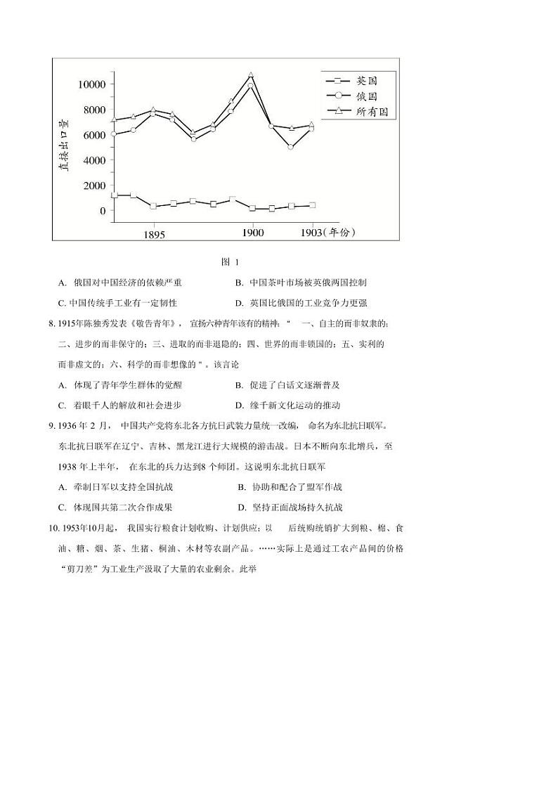 2025届吉林省延边朝鲜族自治州高三下教学月考([高考]一模)历史试卷(含答案)第3页