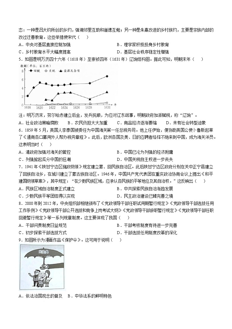 湖北省十堰市2024-2025学年高二上学期期末调研考试历史试题（Word版附答案）第2页