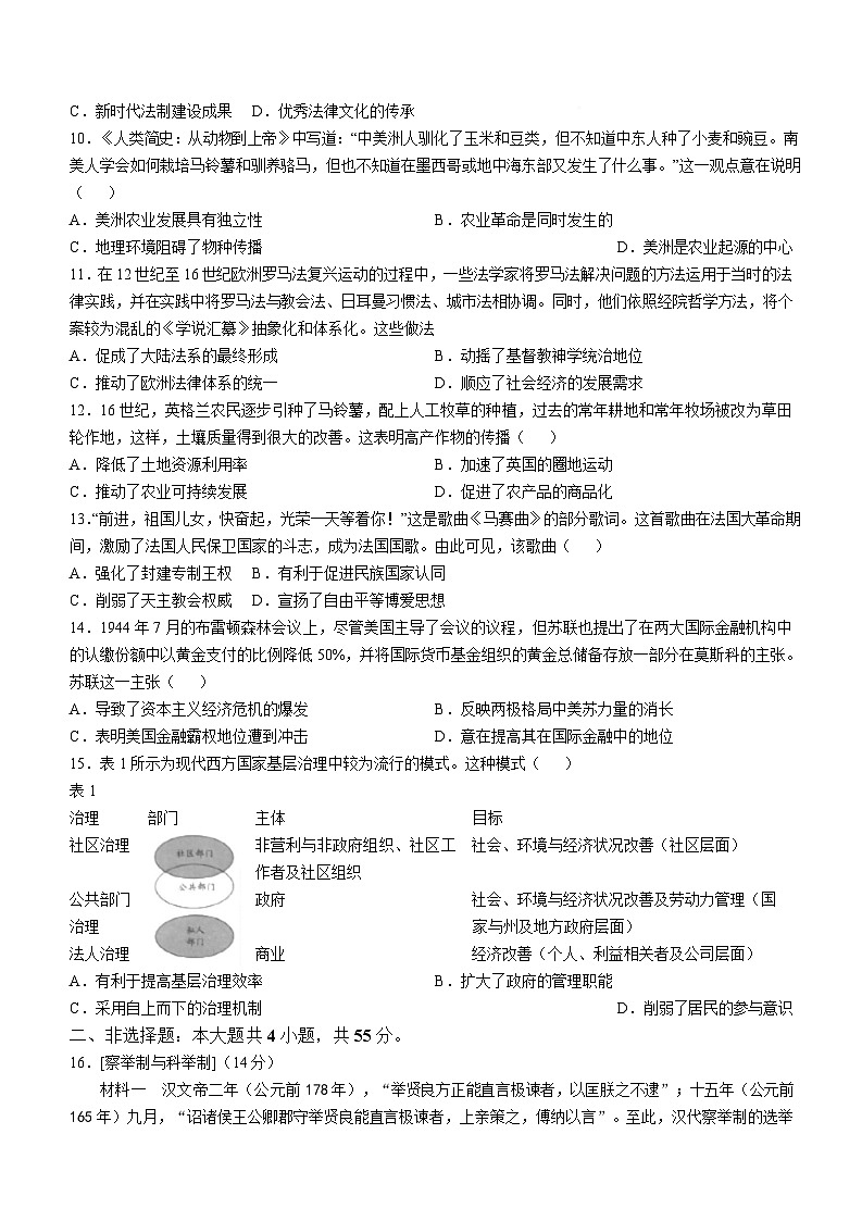 湖北省十堰市2024-2025学年高二上学期期末调研考试历史试题（Word版附答案）第3页