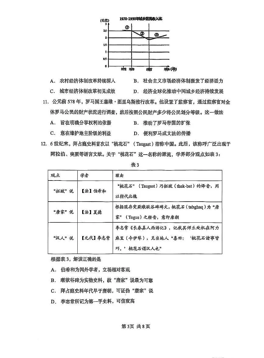 福建省厦门市第一中学2025届高三下学期高考模拟第一次质检-历史试题+答案第3页