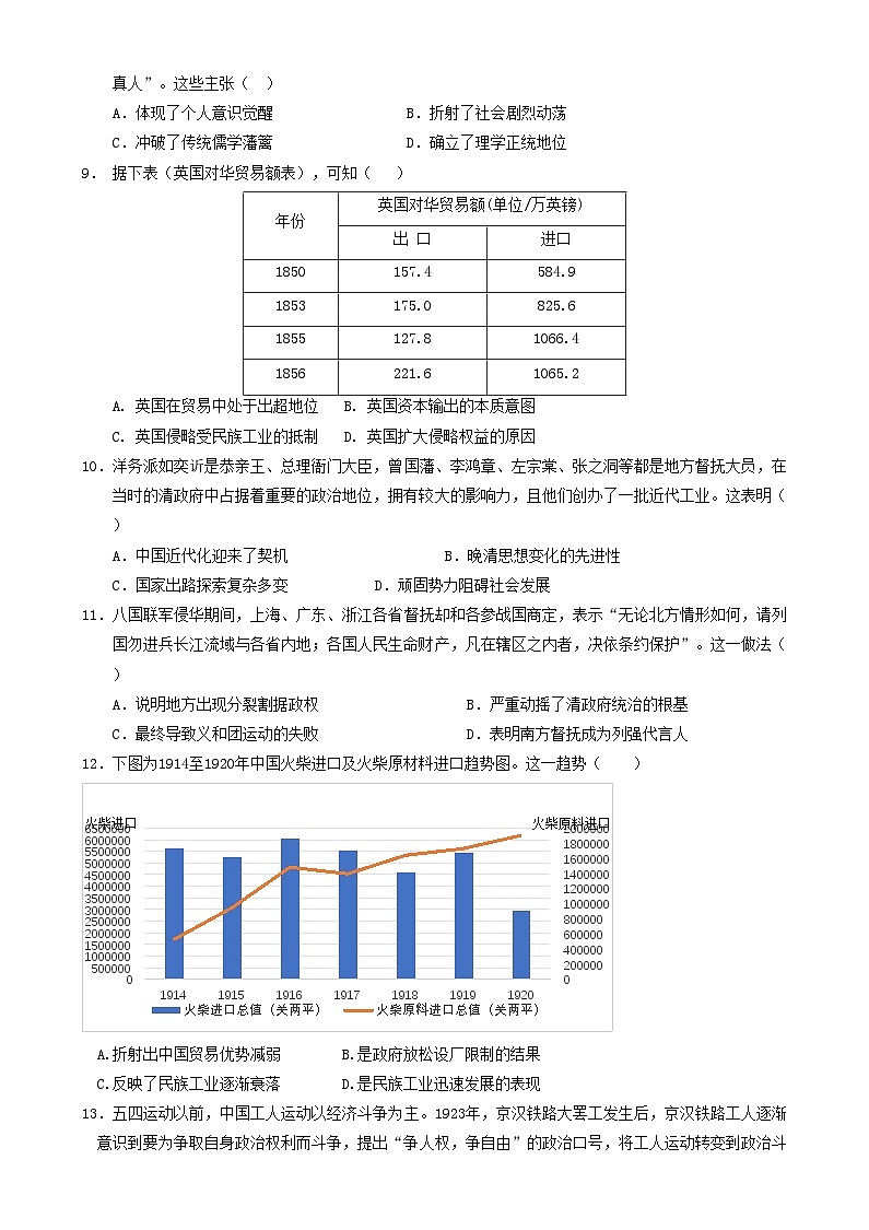 2025怀化高一上学期期末考试历史试题含答案第2页