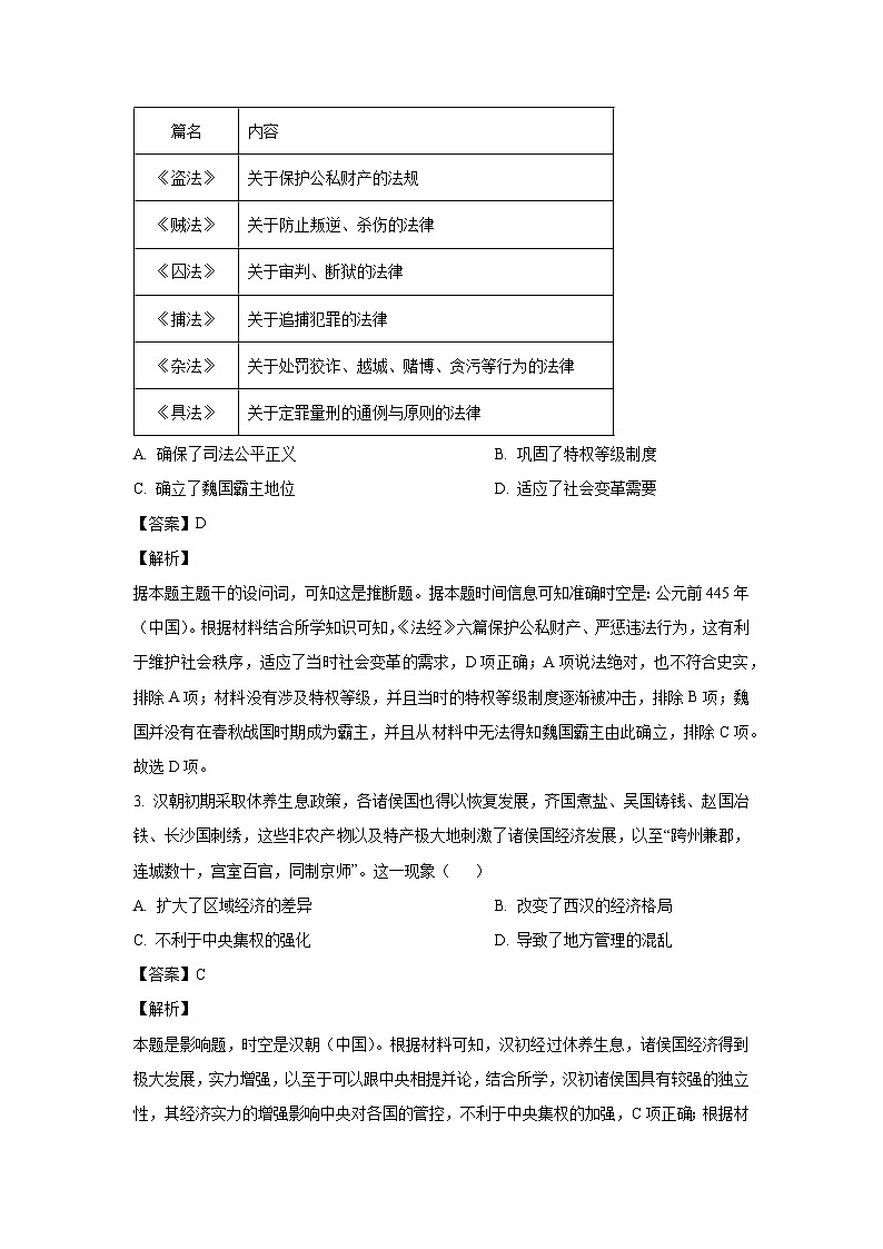 河北省辛集市2024-2025学年高一(上)期中考试历史试卷（解析版）第2页