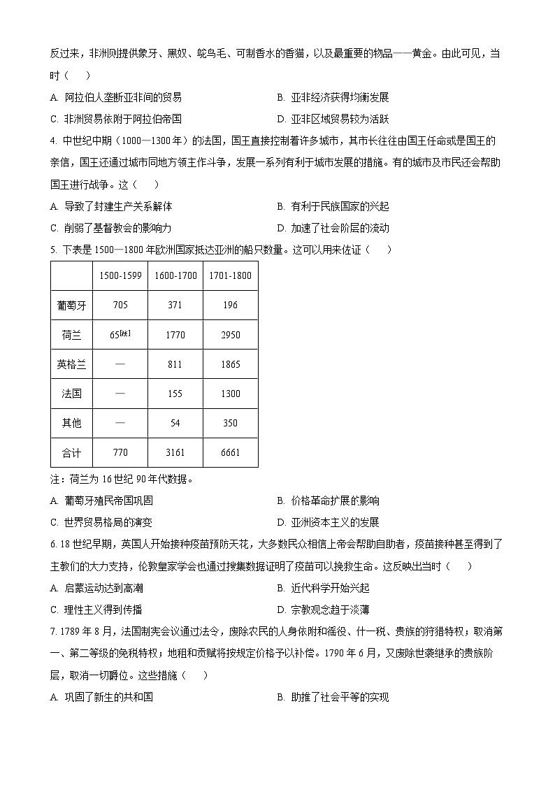 河南省青桐鸣联考2023-2024学年高一下学期5月月考历史试题  Word版无答案第2页