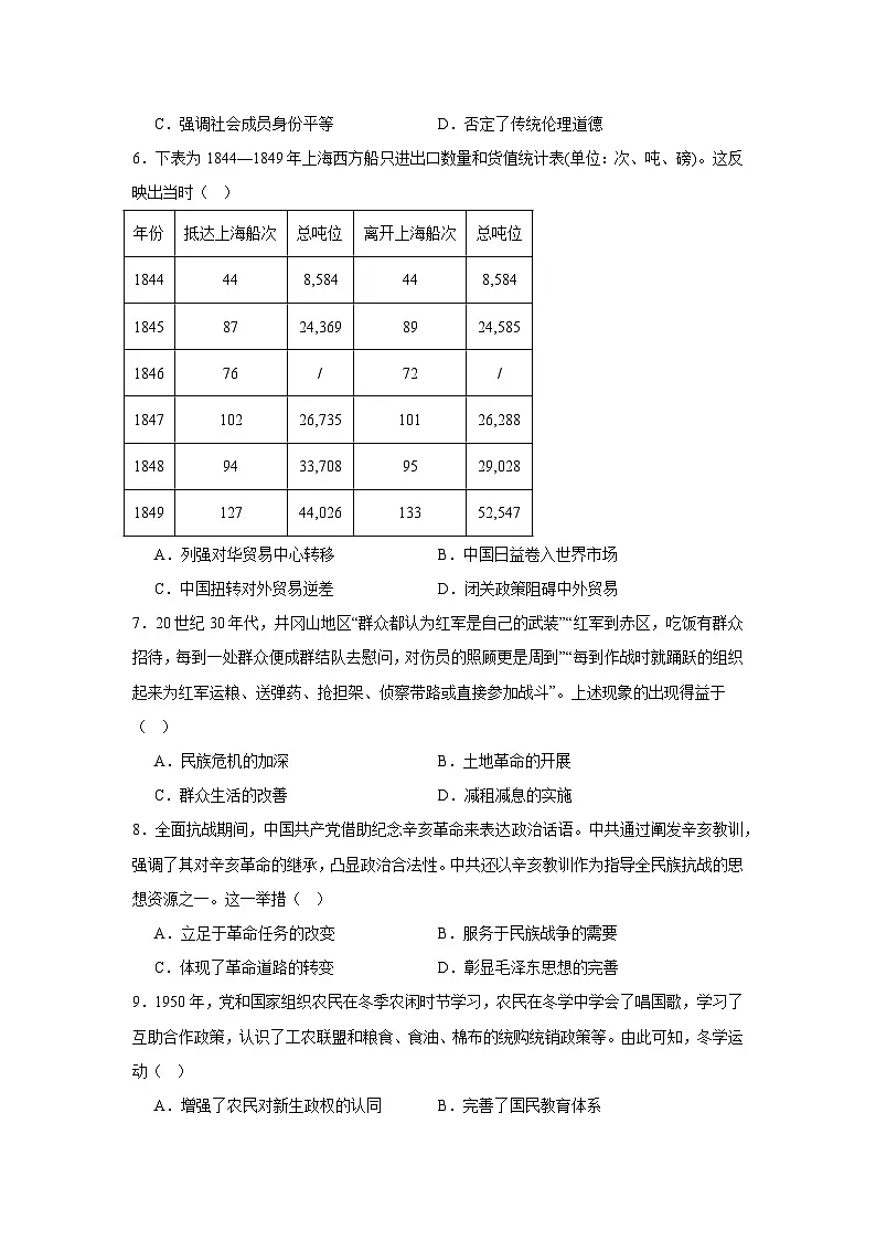 2025届河北省百师联盟高三一轮复习联考（五）历史试题第2页