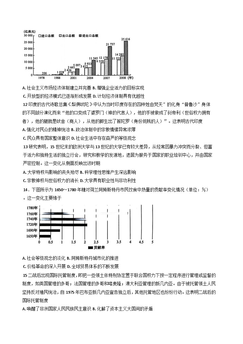 山西省卓越联盟2024-2025学年高三下学期3月质量检测卷历史试题(含解析)第3页