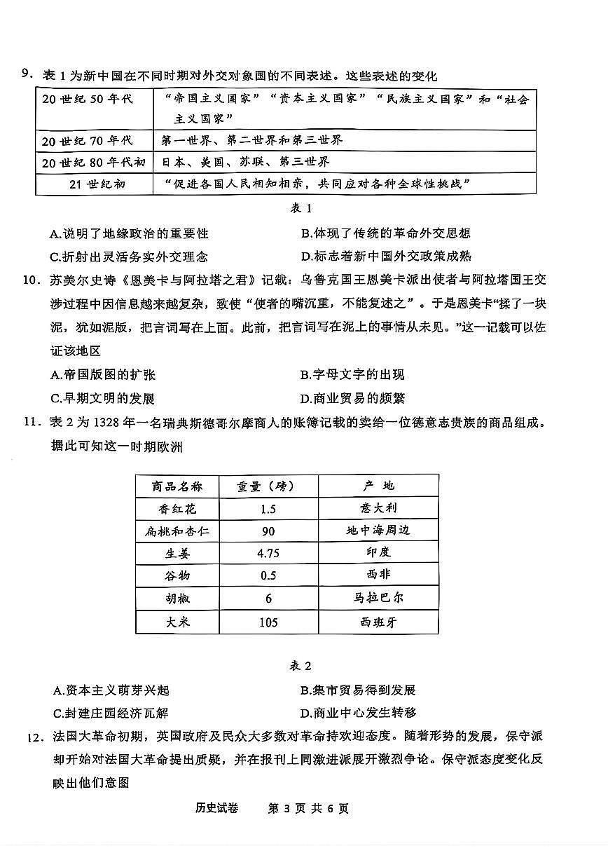 2025届安徽江南十校一模江南十校高三高考模拟一模-历史试题+答案第3页