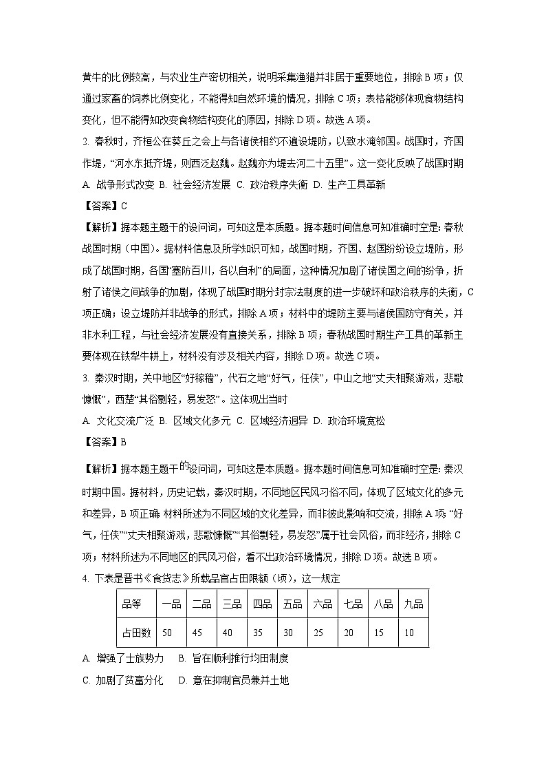 2024~2025学年福建省厦门市高一上学期期末质量检测历史试卷（解析版）第2页