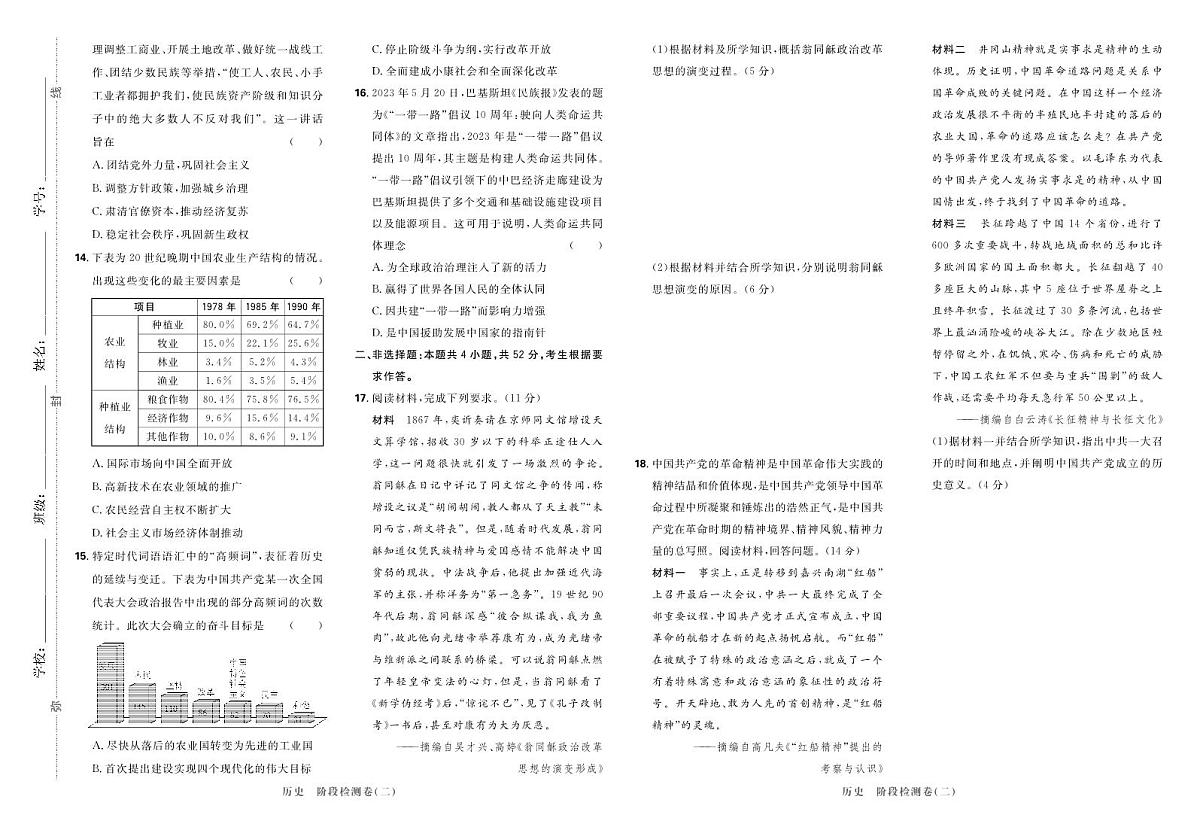 2025高考复习阶段检测卷-历史（二）+答案第2页