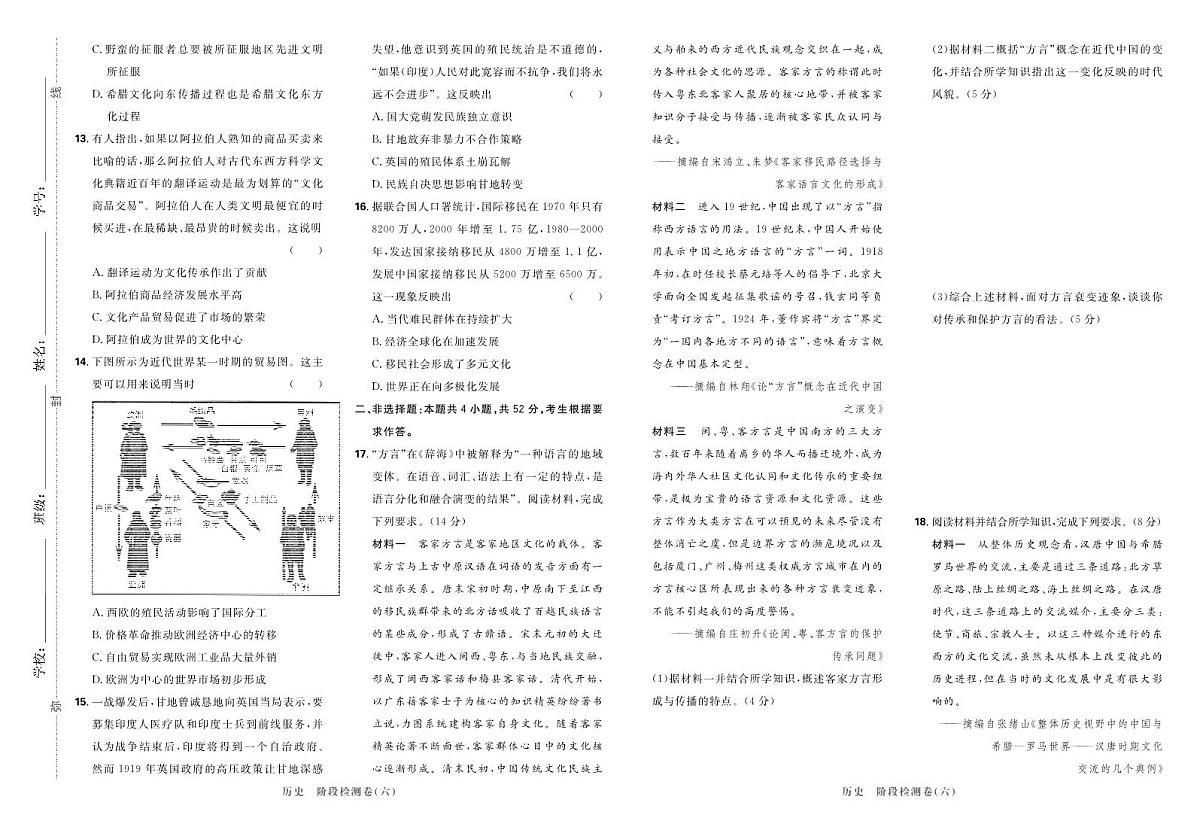 2025高考复习阶段检测卷-历史（六）+答案第2页