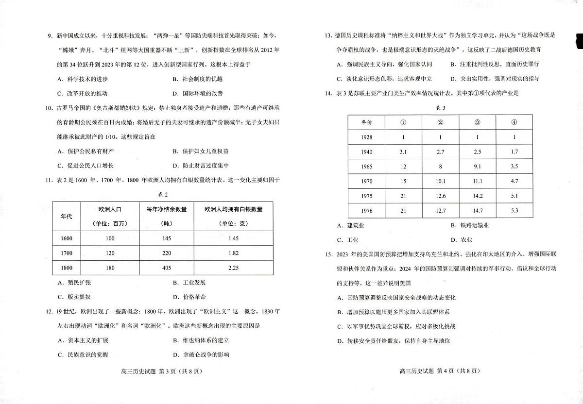 2025届山东省菏泽市高三下学期一模考试历史试题第2页