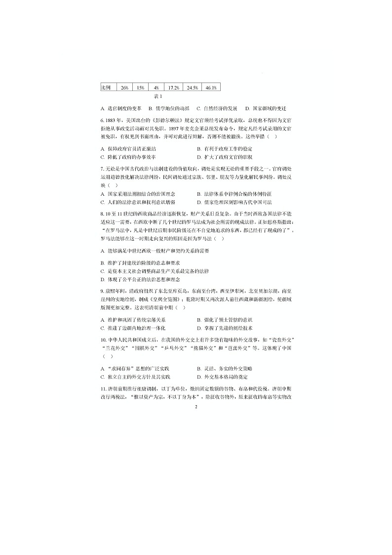 2024—2025学年度云南省玉溪市玉溪一中高二第二学期开学考试历史试题第2页