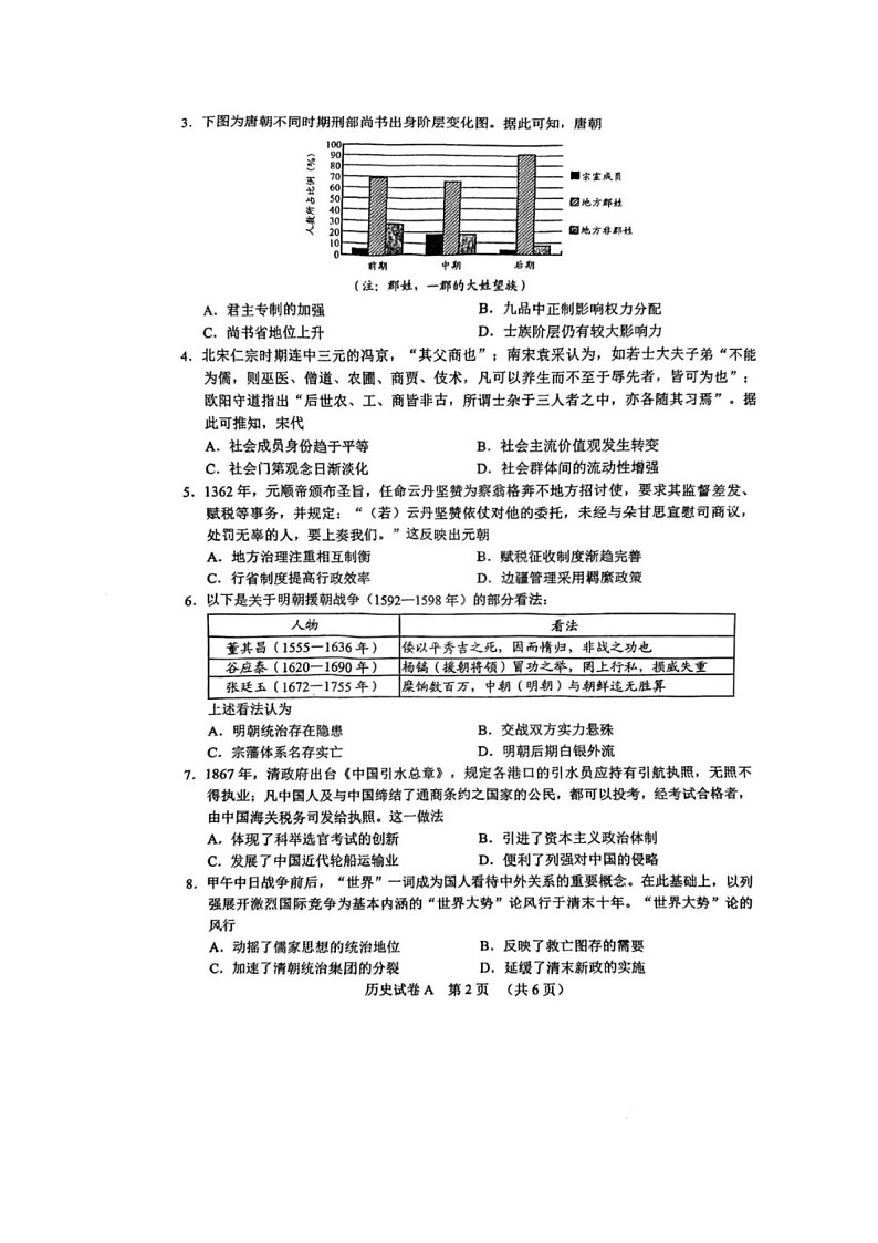 2025年广州市普通高中毕业班综合测试（一）历史试卷（含答案）第2页