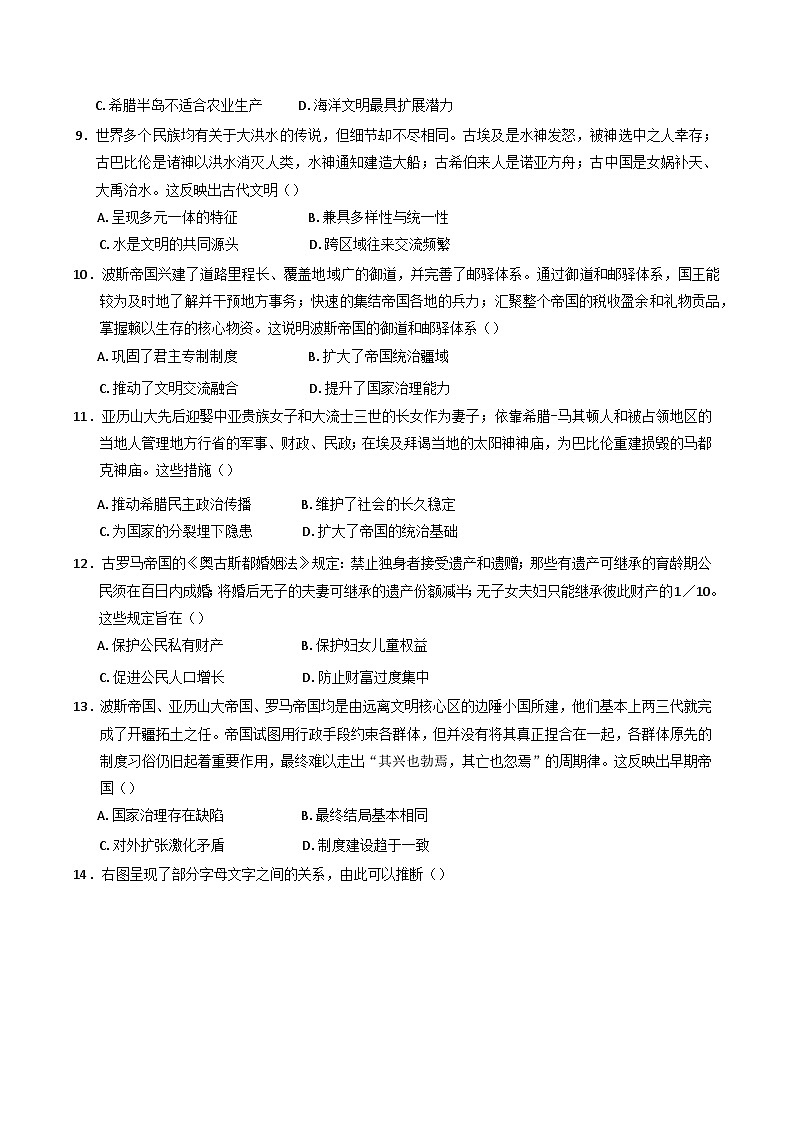 云南省玉溪市第一中学2024-2025学年高一下学期3月月考历史试题第3页
