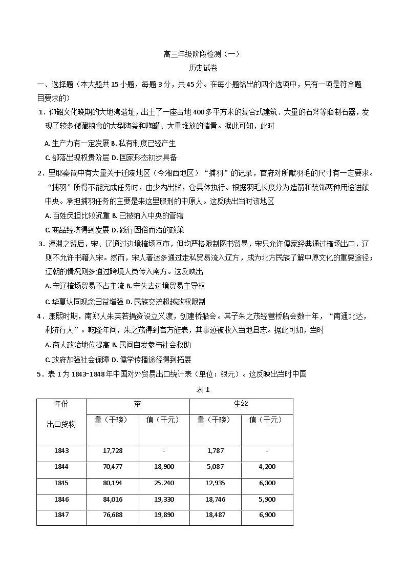 2025届江苏省盐城市滨海县明达中学高三下学期第一次检测历史试题第1页
