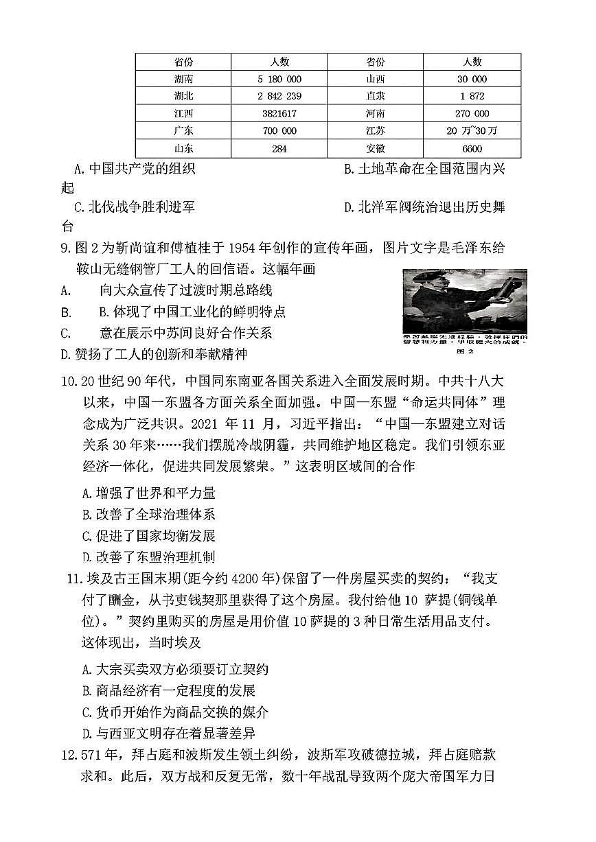 2024年河南天一大联考高中毕业班阶段性测试四 历史试题（含答案）第3页