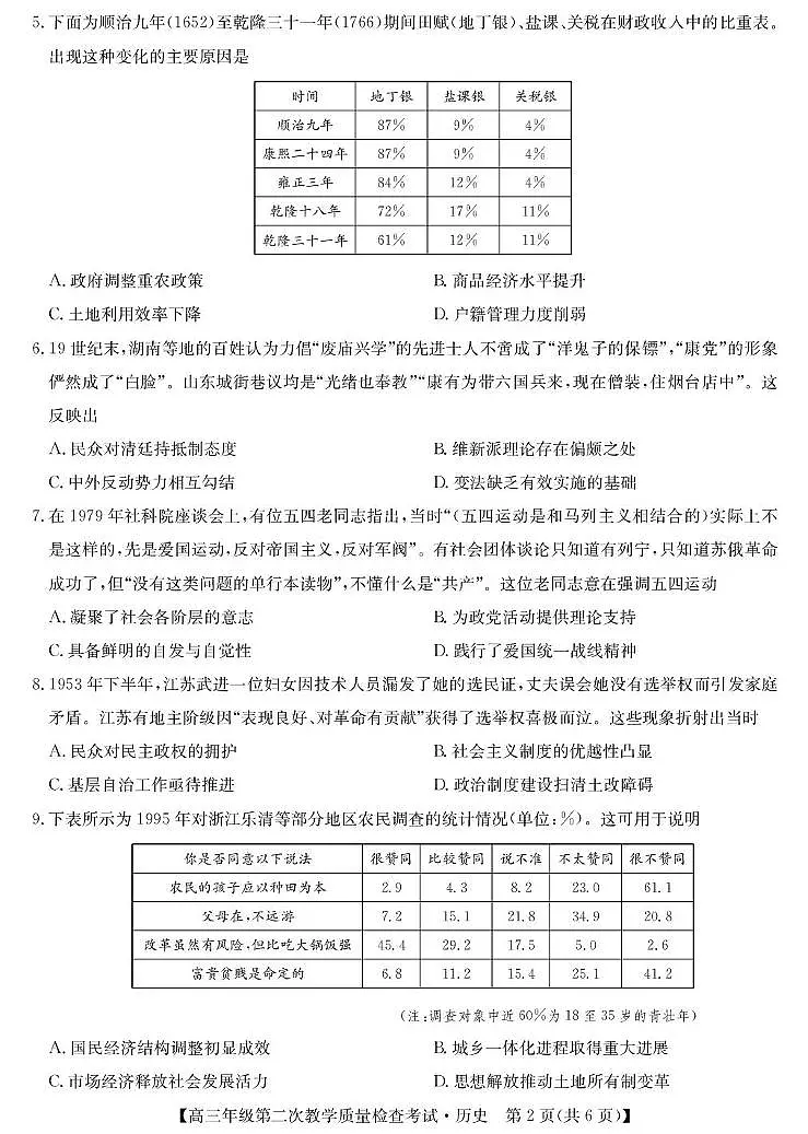 2025届安徽省蚌埠市高三二模第二次教学质量检查考试 历史试题（含答案解析）第2页
