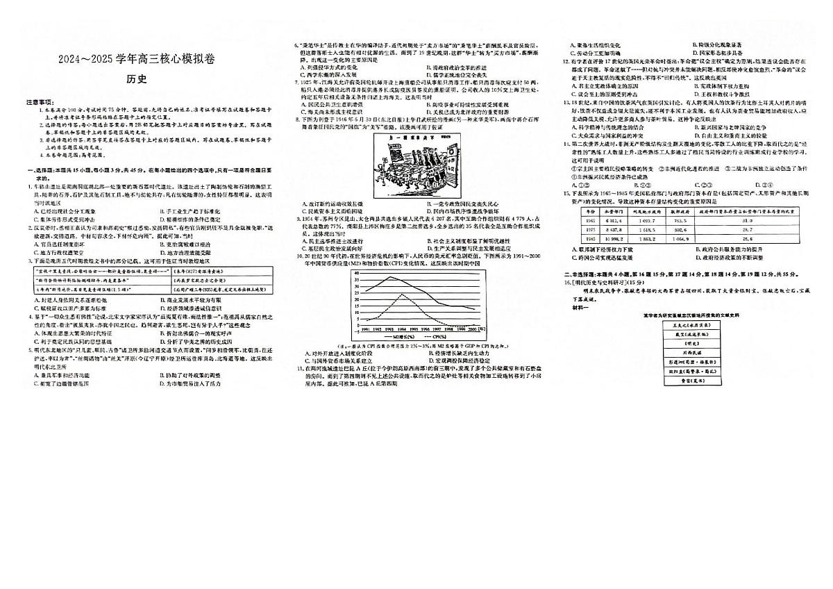 湖北省黄冈市2025届高三下学期核心预测卷历史第1页