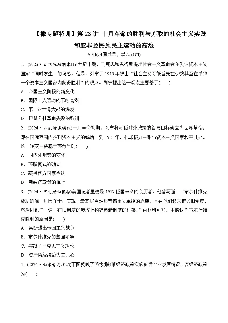 第23讲 十月革命的胜利与苏联的社会主义实践和亚非拉民族民主运动的高涨第1页
