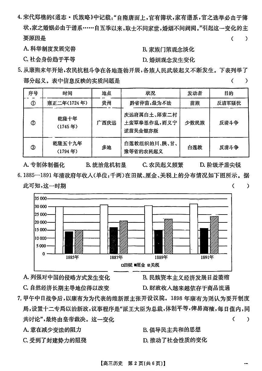 江西省2024年“三新”协同教研共同体高三12月联考历史试卷+答案第2页
