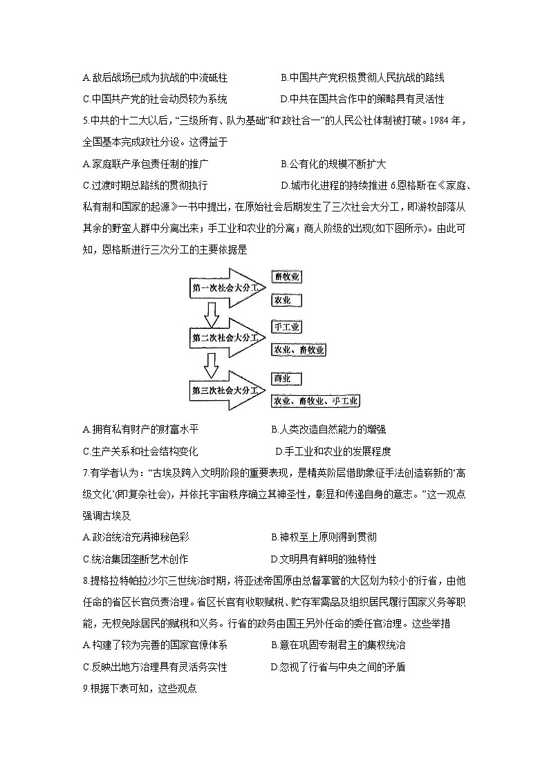 山西省临汾市名校联考2024-2025学年高一下学3月月考历史试题（B卷）第2页