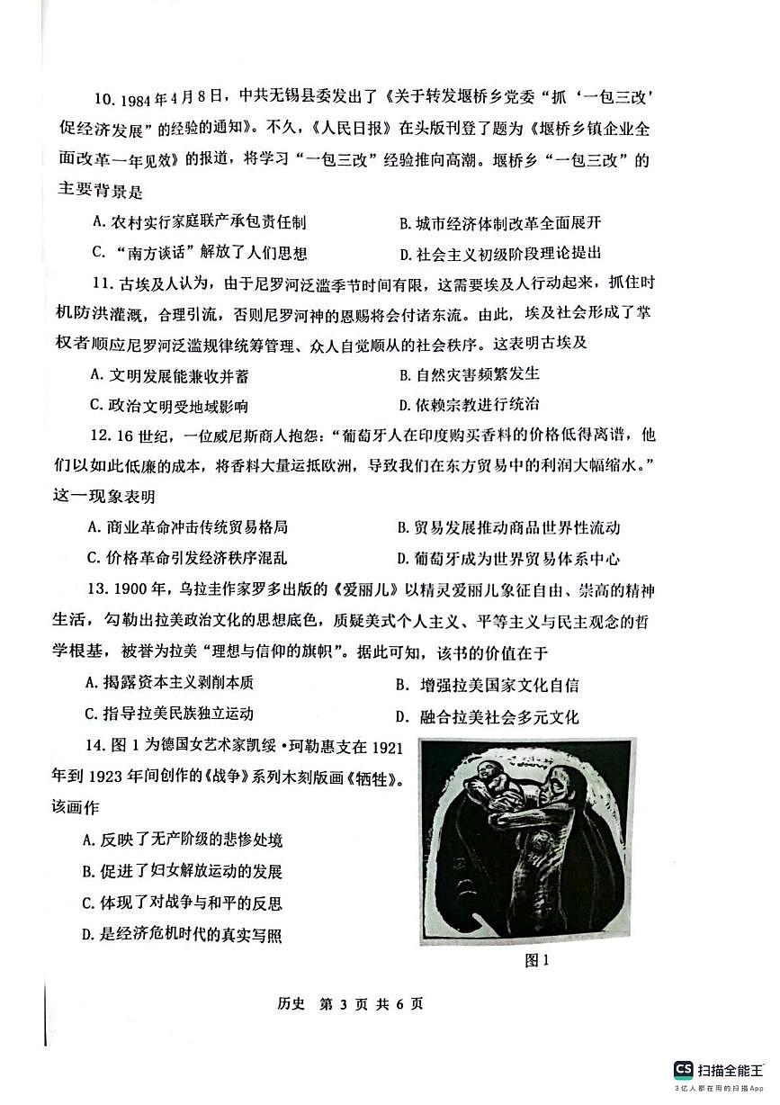 历史丨江苏省苏锡常镇四市2025届高三下学期3月教学情况调（一）（一模）历史试卷及答案第3页