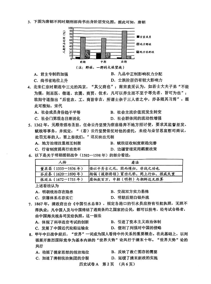 2025届广东省广州高三一模试卷 历史试题（含答案）第2页