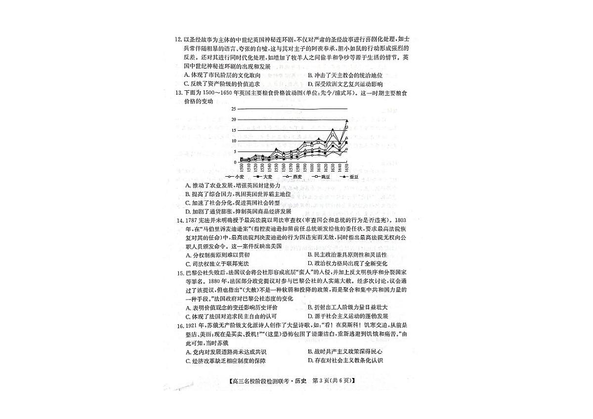 2024届安徽省高三上（2月月考）-历史试题（含答案）第3页