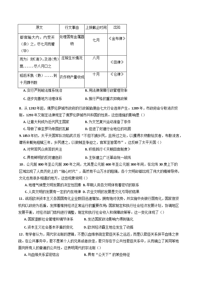 2025届湖南省长沙市望城区第二中学高三下学期一模历史试题第3页