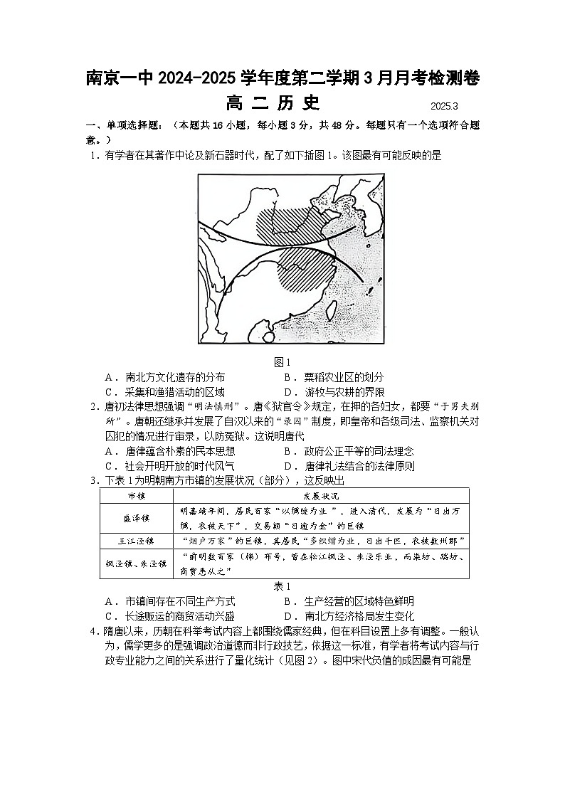 2025.3 高二历史月考试卷第1页