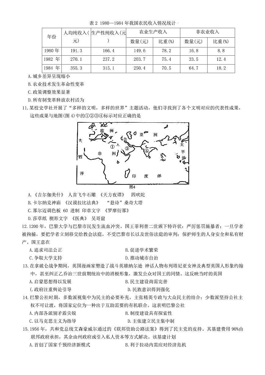 湖南省师大附中2025届高三下学期3月月考（七）-历史试题+答案第3页