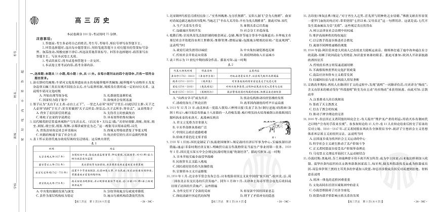 2024届广东省高三上(9月联考)-历史试题（含答案）第1页