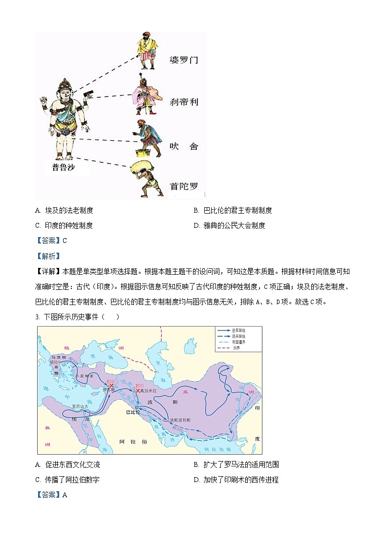 北京市通州区2023-2024学年高一下学期期末质量检测历史试卷 含解析第2页