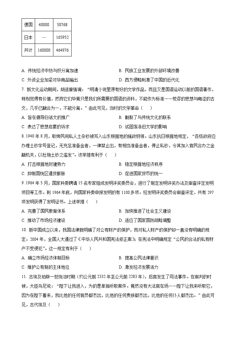 2025届陕西省西安市部分学校高三下学期第二次模拟联考历史试题（原卷版+解析版）第3页